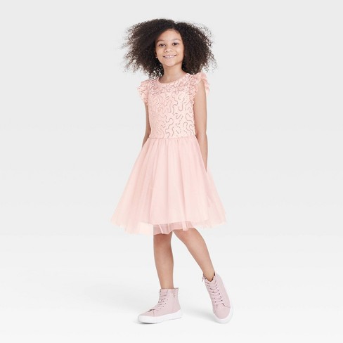 Girls' Flutter Sleeve Dress - Cat u0026 Jack™ Blush Pink : Target