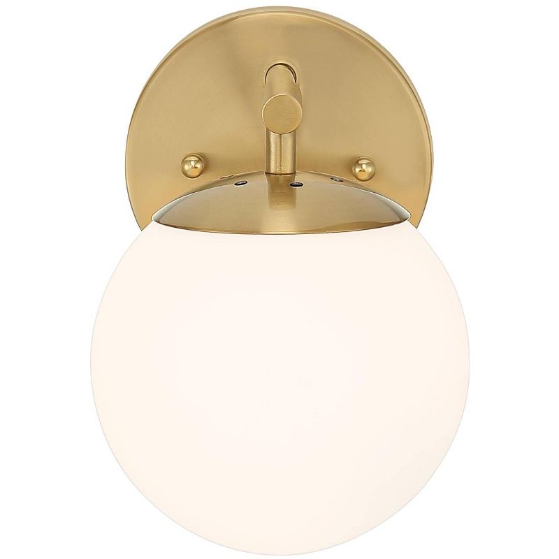 Possini Euro Design Meridian Modern Wall Light Sconce Soft Gold Hardwire 6" Fixture Frosted White Globe Glass Shade for Bedroom Bathroom Vanity House, 4 of 9