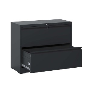 Lateral File Cabinet 2 Drawer, Black Filing Cabinet with Lock, Lockable File Cabinet for Home Office, for Legal/Letter/A4/F4 Size - 1 of 1