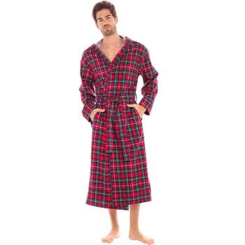 Alexander Del Rossa Men's Cotton Flannel Robe with Pockets, Hooded Bathrobe in Christmas Colors