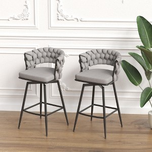 28" Linen Woven Upholstered Bar Stools Set of 2 with 360¡ã Swivel, Backrest, Footrest, and Metal Legs for Kitchen Island - 1 of 4