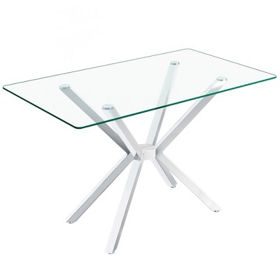 Dolonm Modern 47.24" Tempered Glass Dining Table w/Black/Gold/Silver Metal Legs,Easy Clean & Assemble for Kitchen/Dining Room