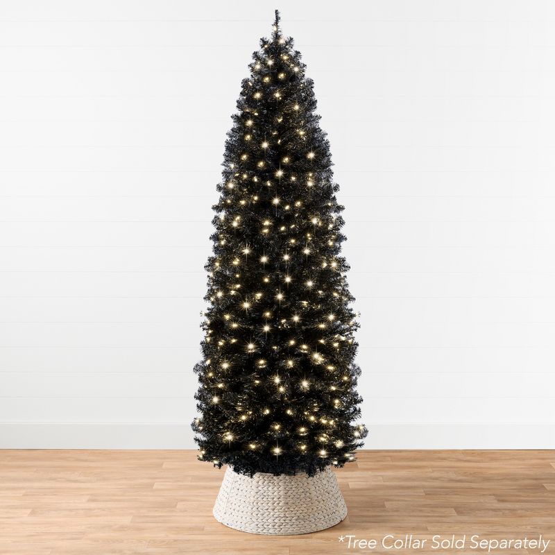 Best Choice Products Pre-Lit Black Artificial Christmas Tree, Holiday Pencil Tree w/ Metal Base, 3 of 9