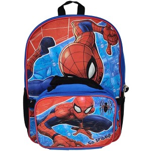 Spider-Man Backpack 16" & Insulated Lunch Bag Detachable 2-Pcs Marvel Boys Blue - 1 of 4