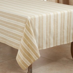 Saro Lifestyle 70" Cotton Striped Design Tablecloth Beige - 1 of 4