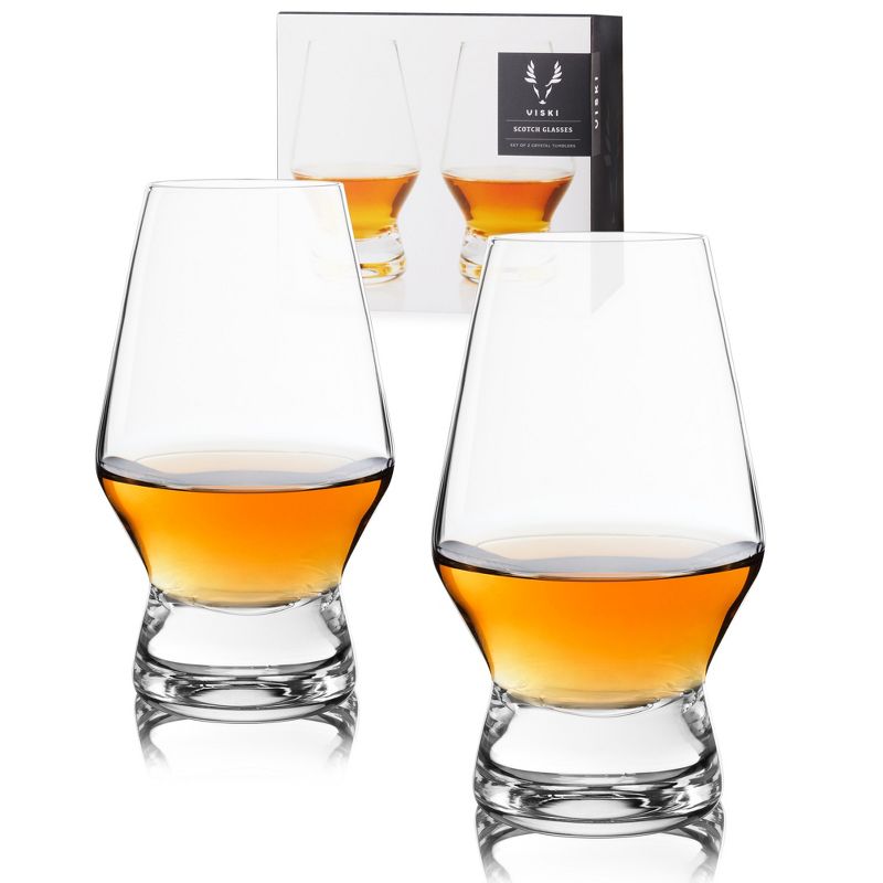 Viski Footed Crystal Scotch Glasses Set of 2 - Premium Crystal Clear Glass, Classic Whiskey Glasses, Scotch Glass Gift Set - 8 oz, Clear, 1 of 12