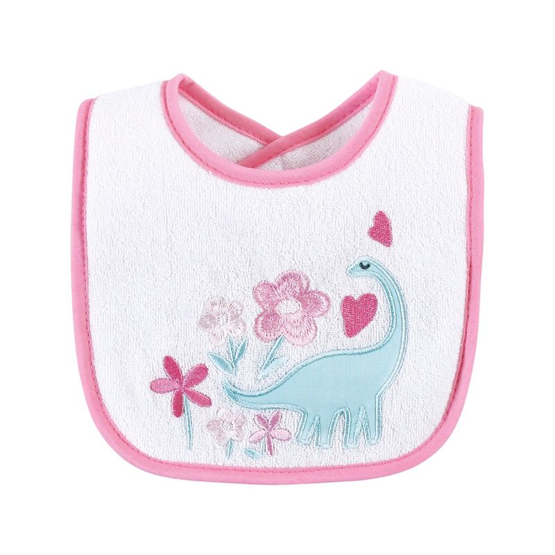 Hudson Baby Infant Girl Cotton Terry Drooler Bibs with Fiber Filling, Girl Dino, One Size, 6 of 11