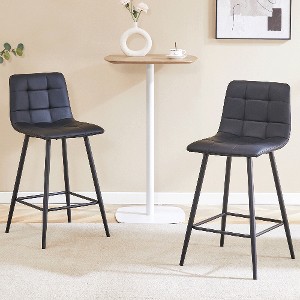 Lyngins Bar Chair Set of 2, Ergonomic Counter Height Bar Stools with Black Metal Legs & Rounded Backrest, Counter Stools for Bars/Living Room - 1 of 4