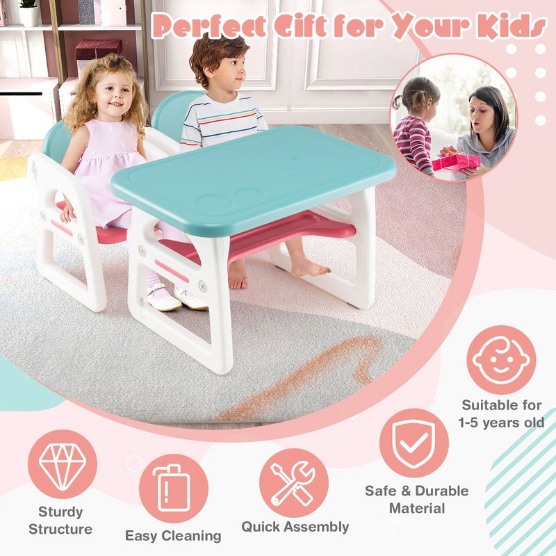 Costway 3-Piece Kids Table and Chair Set Toddler Activity Study Desk with  Building Blocks, 5 of 11