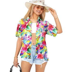 HAPPY BAY Women's Button Down Casual Summer Beach Party Blouse Shirt Hawaiian Short Sleeve Vacation Dress Tops Tee Shirts Blouses - 1 of 4