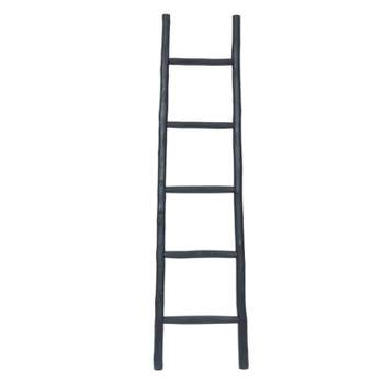 LuxenHome Rustic Black Wood 5Ft Blanket Ladder