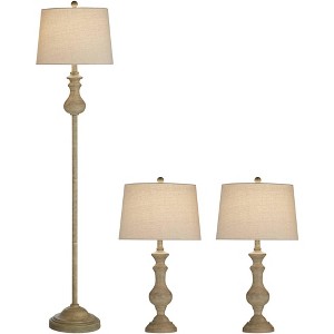 Regency Hill Southall Urn Traditional Country Cottage Table and Floor Lamps Set Brown Faux Wood Finish Off-White Shade Living Room Bedroom Bedside - 1 of 1