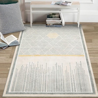Modern Abstract Washable Area Rug - Non-Slip Low Pile Soft Carpet for Living Room, Bedroom Dining Room