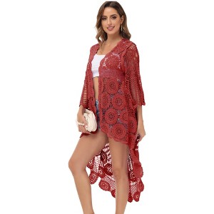 Anna-Kaci Women's Crochet Boho Duster Summer Boho Cover-Up Cardigan - 1 of 4
