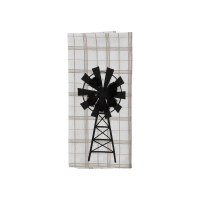 Multicolor Plaid 27 x 18 Inch Woven Cotton Kitchen Tea Towel with Hand Sewn Windmill - Foreside Home & Garden