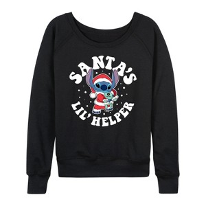 Women's - Lilo and Stitch - Santas Lil Helper Christmas Lightweight French Terry Wide Neck Long Sleeve Shirt - 1 of 4