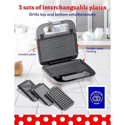 Silver Non-Stick 3-in-1 Indoor Grill, Sandwich & Waffle Maker