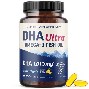 High DHA Ultra Fish Oil Softgels, High Strength DHA Supplement for Heart Health & Cellular Function Support, Lemon Flavor, MAV Nutrition, 60ct - 1 of 4