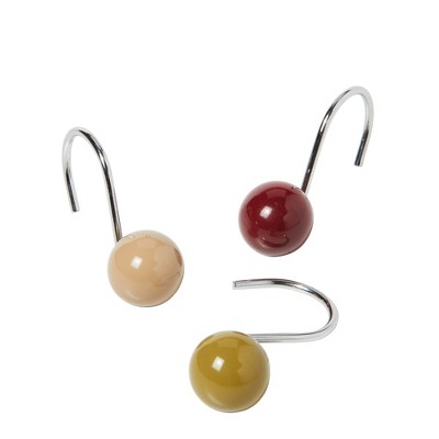 Saturday Knight Ltd "Madison" Stripe Sculpted Resin Bath Shower Curtain Hooks Set of 12 - Red