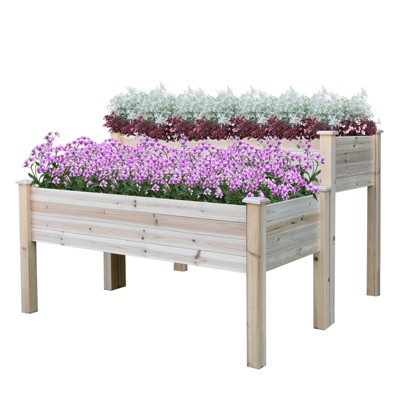 Natural Fir Wood Two-Tier Raised Garden Bed Planter