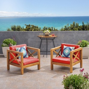 Christopher Knight Home Brava Outdoor Acacia Wood Club Chairs with Water Resistant Cushions (Set of 2) - 1 of 4