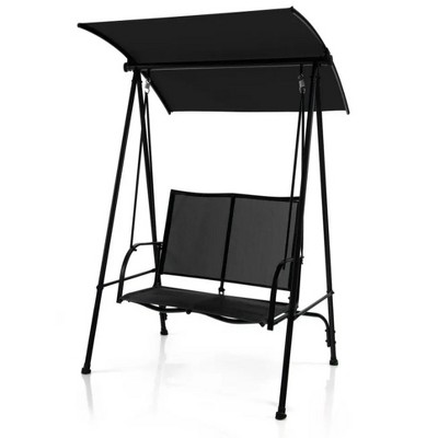 58"2-Seat Outdoor Canopy Swing with Comfortable Fabric Seat and Heavy-duty Metal Frame