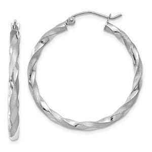 Black Bow Jewelry 14k White Gold Polished & Satin Twisted Round Hoop Earrings, 32mm - 1 of 4