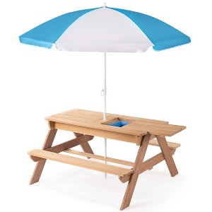 Dolonm 3-in-1 Kids Picnic Table w/Adjustable Umbrella, Convertible Sand & Water Play, Cedar Wood, ASTM/CPSIA Certified - 1 of 4