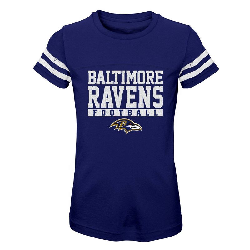 NFL Baltimore Ravens Girls&#39; Short Sleeve Stripe Fashion T-Shirt, 1 of 2