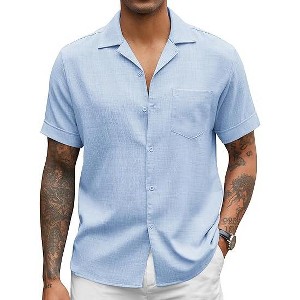 COOFANDY Mens Casual Short Sleeve Button Down Shirts Cuban Linen Textured Shirt Summer Beach Wear S-XXXL - 1 of 4