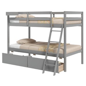 Infans Twin Over Twin Bunk Bed with 2 Storage Drawers Ladder No Box Spring Needed Gray - 1 of 4