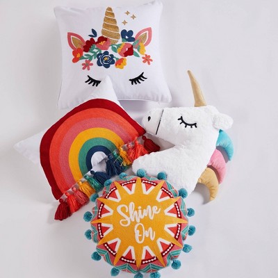 Multicolor Rainbow Embroidered Tassel Rectangular Throw Pillow