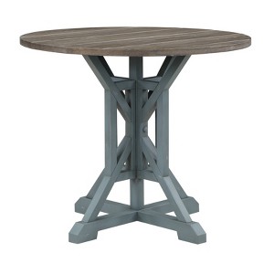 Bar Harbor Round Counter Height Dining Table with Brownish Gray Top Blue Rub - Treasure Trove Accents: 42" Diameter, Pine Base - 1 of 4