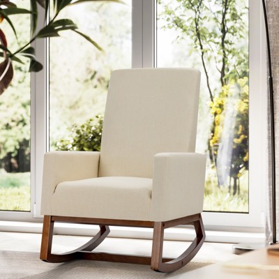 Mid-Century Modern Beige Fabric Upholstered Rocking Chair