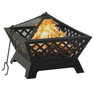 vidaXL Fire Pit with Poker 25.2Inch XXL Steel
