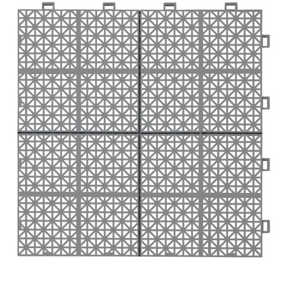 Vynxaria 12 Piece Set of 12x12 Gray Interlocking Plastic Tiles with Rose Pattern, Waterproof Slip Resistant for Patio, Bathroom, etc.