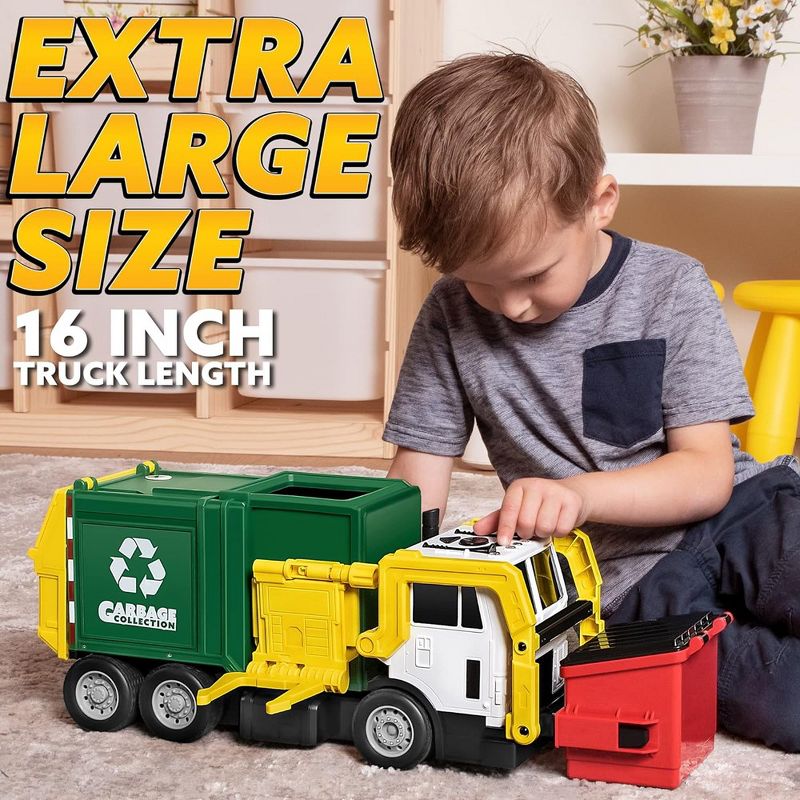 Garbage Truck Set, 16" Large Trash Truck Toys for Boys with Trash Can Lifter and Dumping Function, Toy Truck Birthday Gift for Boy Age 2-7 Years Old, 3 of 6