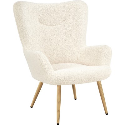 Yaheetech Boucle Accent Chair With Wood-tone Metal Legs, Ivory : Target