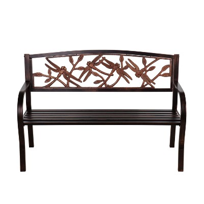 Evergreen Dragonfly Metal Garden Bench, Bronze