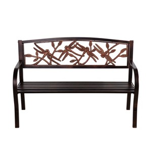 Evergreen Dragonfly Metal Garden Bench, Bronze - 1 of 4