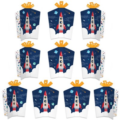 Big Dot of Happiness Blast Off to Outer Space - Table Decorations - Rocket Ship Baby Shower or Birthday Party Fold and Flare Centerpieces - 10 Count