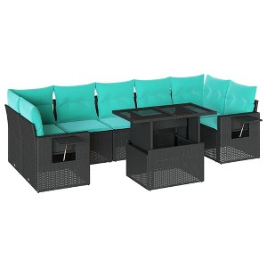 vidaXL Patio Sofa Set with Cushions Table and Couches 8 Piece Poly Rattan - Black - 1 of 4