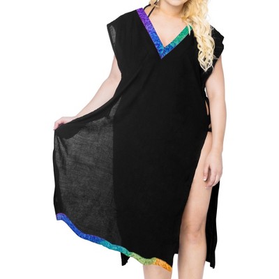 LA LEELA Women's Summer Vacation Beachwear Swim Suit Loose Bathing Suit Swim Beach Cover-up Dress Robe X-Large-XX-Large Black, Solid