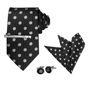 Allegra K Men's Polka Dots Business Wedding Pocket Square Clip Cufflinks Necktie Sets - 1 of 4