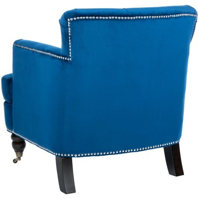 Navy Velvet Tufted Arm Chair with Espresso Wood Legs