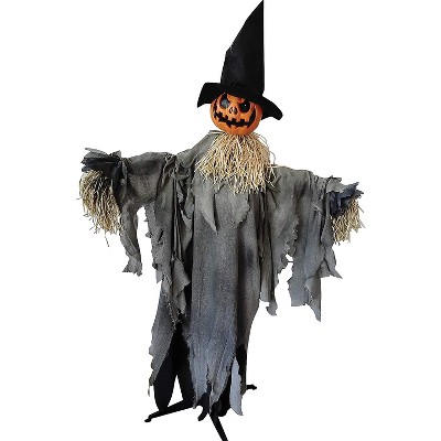 Sunstar Scarecrow Pumpkin With Hat Animated Halloween Decoration - 6 Ft 