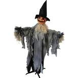 Sunstar Scarecrow Pumpkin with Hat Animated Halloween Decoration - 6 ft - Gray