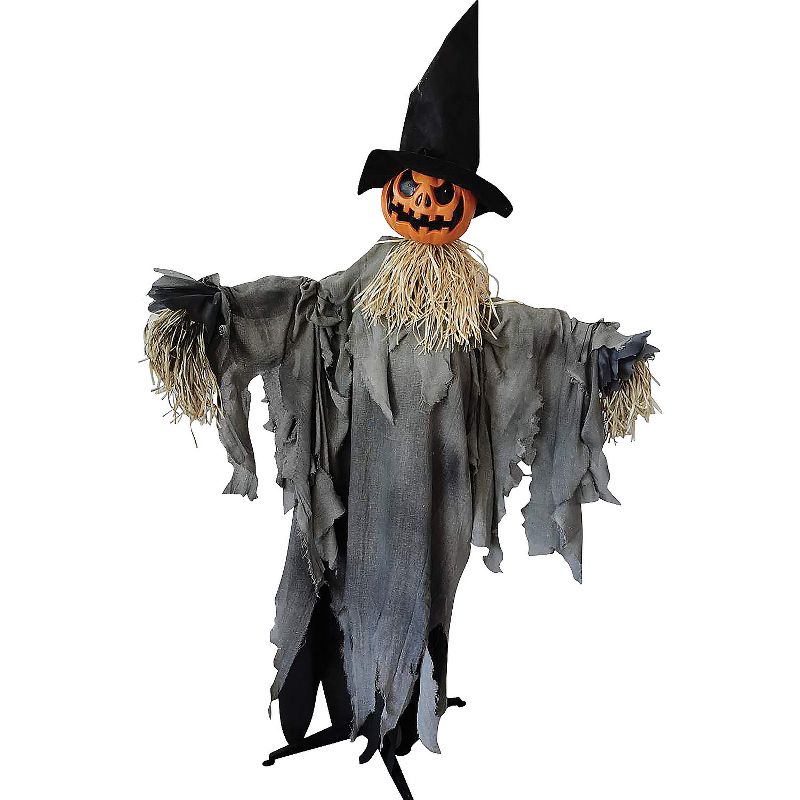 Sunstar Scarecrow Pumpkin with Hat Animated Halloween Decoration - 6 ft - Gray, 1 of 2