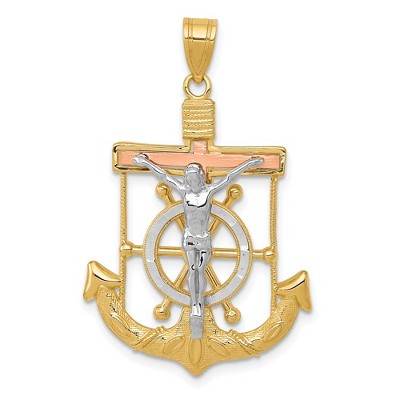 Black Bow Jewelry 14k TriColor Gold Diamond-cut Mariner's Crucifix Cross Pendant