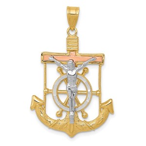 Black Bow Jewelry 14k TriColor Gold Diamond-cut Mariner's Crucifix Cross Pendant - 1 of 4